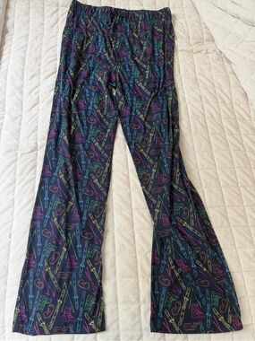 Vineyard Vines Black Pajama Bottoms with Neon Ski Print